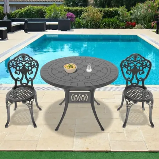 3-Piece Patio Set: Round Table & 2 Chairs - Cast Aluminum, All-Weather & Adjustable Legs for Balcony/Backyard image {1}