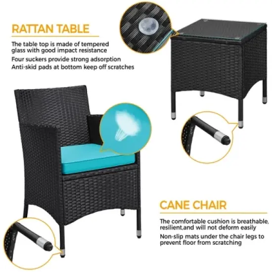 Yaheetech Wicker Rattan Coffee Table and Two Chairs Patio Conversation Set image {4}