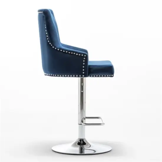 Better Home Products Monroe Velvet Tufted Adjustable Swivel Bar Stool Set Blue image {7}