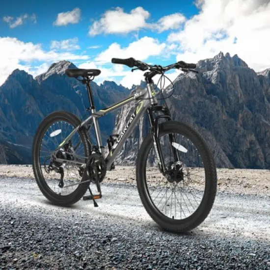 INFURNIC Bicycles 24 Inch Mountain Bike with Shimano 21 Speeds and Dual Disc Brakes for Teens, Gray, 56.3"*7.88"*28.35" image {4}