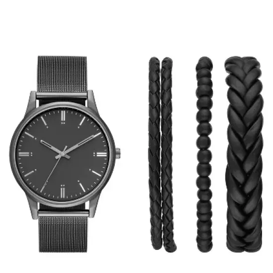 Men's Mesh Strap Watch Set - Goodfellow & Co&trade; Black image {1}