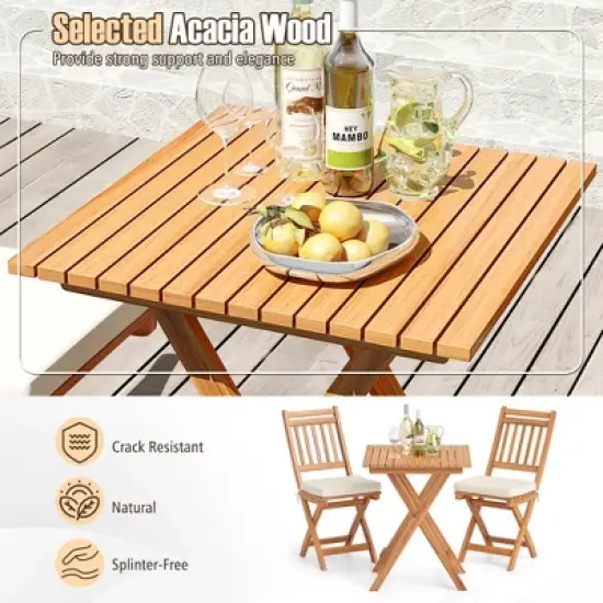 Tangkula 3-Piece Folding Bistro Set w/ Removable Seat Cushions Outdoor Table & Chairs image {4}