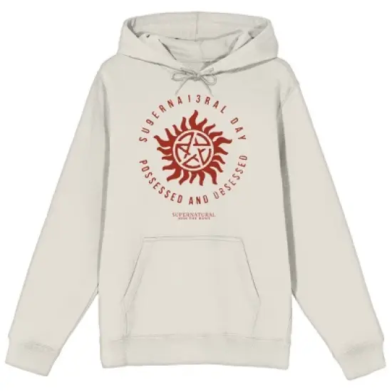 Supernatural Superna13ral Day Possessed And Obsessed Long Sleeve Sand Adult Hooded Sweatshirt image {5}