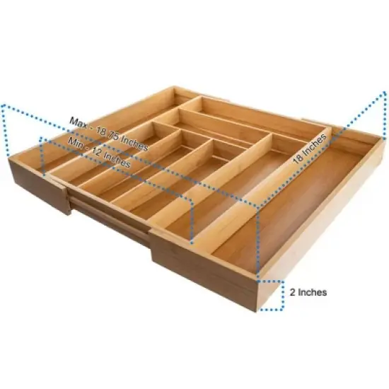 5 Star Super Deals 2 Bamboo Expandable Drawer Organizer For Utensils Holder - 8 Organizing Compartments  Adjustable Cutlery Tray, Wood Drawer Divider image {3}