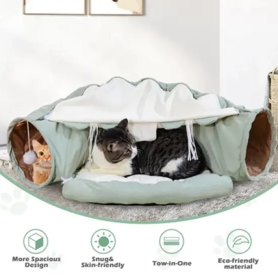 Sandinrayli Cat Tunnel Bed, 2-in-1 Collapsible Bed for Indoor Cats image {3}