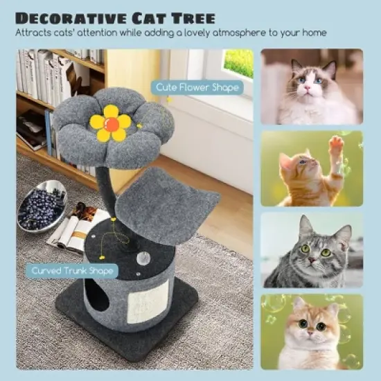 Tangkula 35" Cat Tree Tower 3-Layer Activity Center w/ Sisal Scratching Board & 2 Perches image {4}