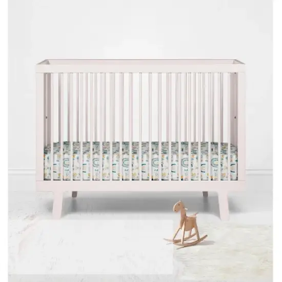 Bacati - Little Dino Boys Rainbow Teal/Yellow Muslin 100 percent Cotton Muslin Universal Baby US Standard Crib or Toddler Bed Fitted Sheet image {3}