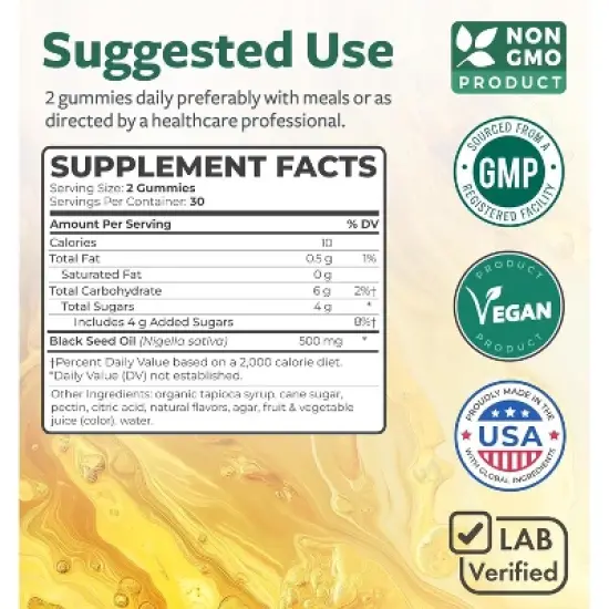 Black Seed Oil Gummies, Natural Ginger Ale Flavor, Pure Black Cumin Seed Oil for Healthy Skin, Hair & Nails, Health's Harmony, 60ct image {2}
