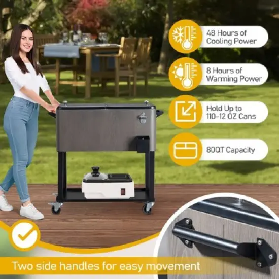 Karl Home 80 QT Wood Grain Patio Cooler Cart image {4}