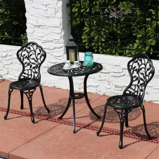 Sunnydaze Floral Design Cast Aluminum Outdoor Patio Bistro Set, Black, 3pc image {5}