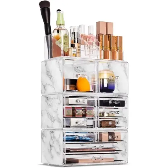 Sorbus Cosmetic Makeup and Jewelry Storage Case Display Organizer - Spacious Design - Great for Bathroom, Dresser, Vanity and Countertop (Marble) image {6}