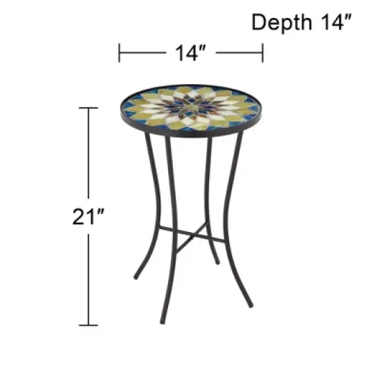 Teal Island Designs Modern Mosaic Black Round Outdoor Accent Table 14" Wide Multi-Color for Porch Patio Living Room Home Balcony image {6}