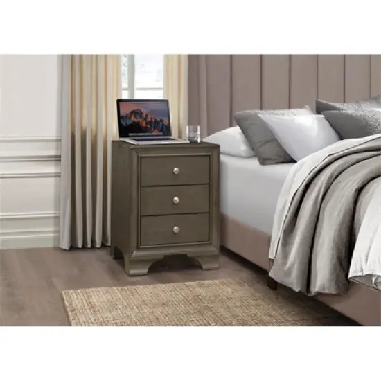 Centralia 3-Drawers Transitional Wood Nightstand in Gray - Lexicon image {1}
