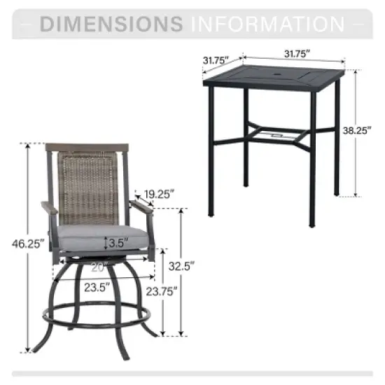 Captiva Designs 5pc Outdoor Patio Metal Bar Height Table & Bar Swivel Chair with Cushion and Armrest image {12}