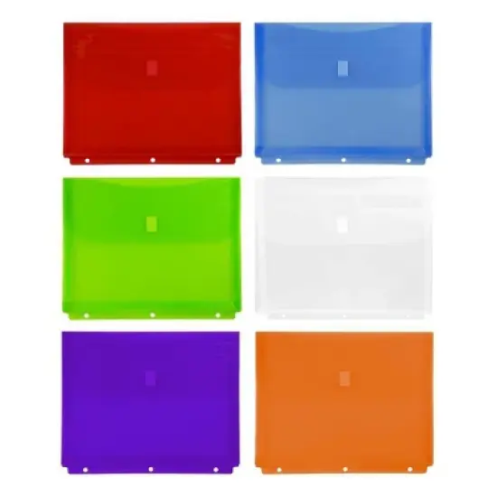JAM Paper 9 1/2'' x 1 1/4'' x 11 1/2'' 6pk Plastic Binder Envelopes with Easy Closure, 3 Hole Punch: Binder Dividers image {4}