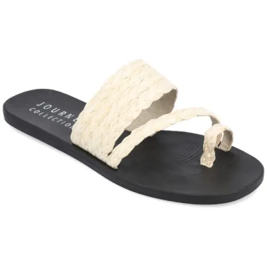 Journee Collection Womens Zindy Raffia Slip On Slide Sandal image {12}