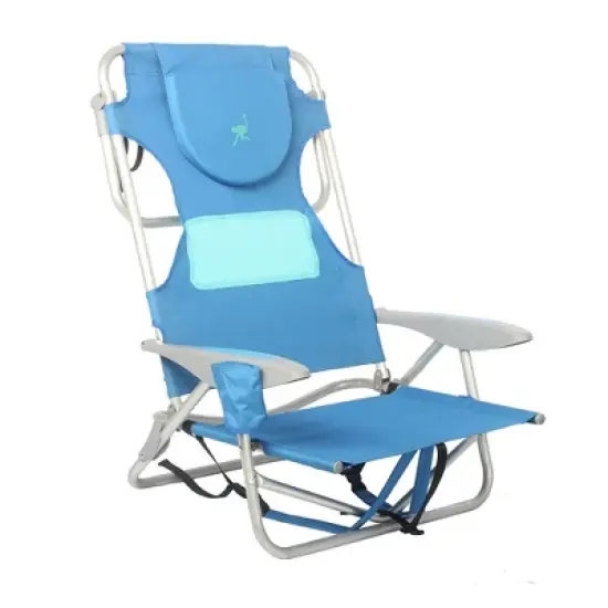 Ostrich 3N1 Lightweight Aluminum Frame 5-Position Reclining Beach Chair and Ladies Comfort On-Your-Back Outdoor Beach Chair with Backpack Strap, Blue image {2}