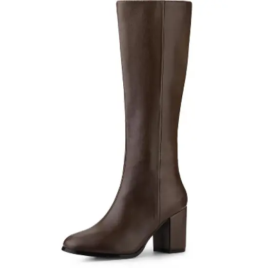 Allegra K Women's Round Toe Block Heels Knee High Boots image {8}