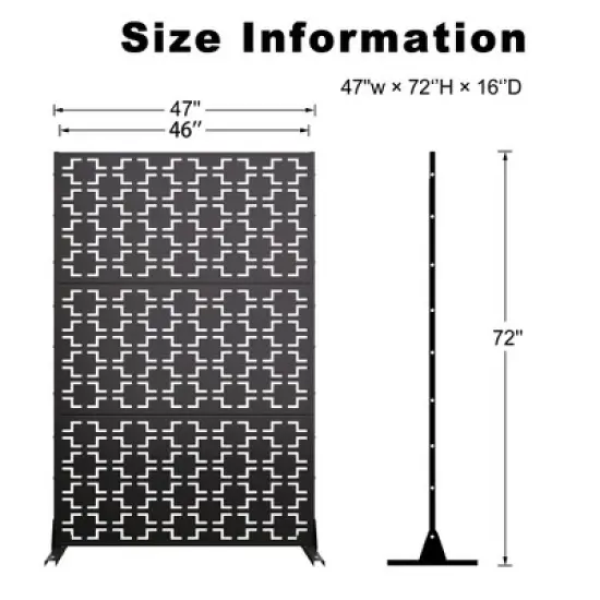 PexFix 72 in. x 47 in. Outdoor Metal Privacy Screen in Square Pattern in Black image {5}