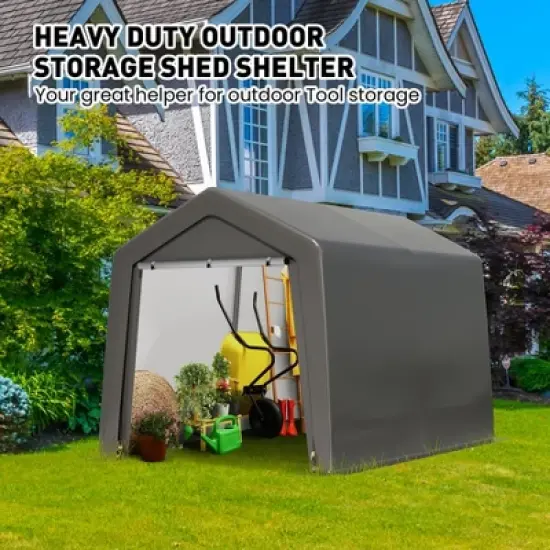 Outdoor Portable Storage Shelter Shed, Waterproof and UV Resistant Portable Garage Kit Tent with Rolled Up Zipper Doors & Vents Carport image {2}