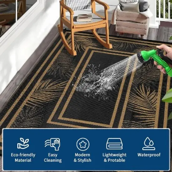 Coucheta Outdoor Rug , Waterproof Patio Mat, UV & Fade Resistant, Easy Clean Portable Camping Rug, Leaf Pattern Design, Multi-Color & Size image {4}