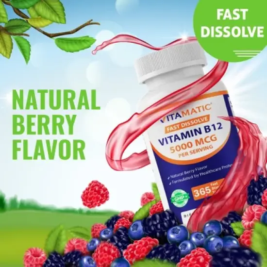 Vitamin B12 5000 mcg per Serving Fast Dissolve 365 Tablets image {3}
