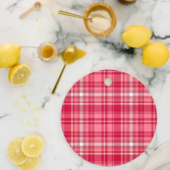 Avenie Pink Plaid Cutting Board - Round image {1}