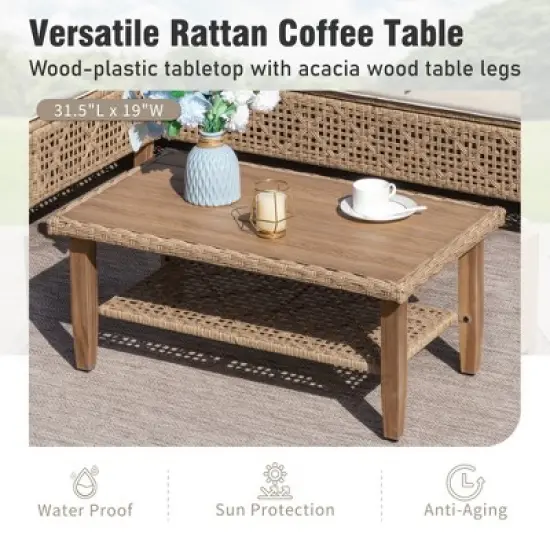 Captiva Designs 3pc Outdoor Patio Bohemian Wicker Conversation Set with Coffee Table image {4}