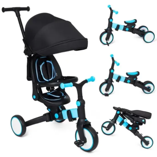 7 in 1 Folding Baby Tricycle, Foldable Toddler Tricycle with Adjustable Parent Handle, Safety Harness & Wheel Brakes image {7}