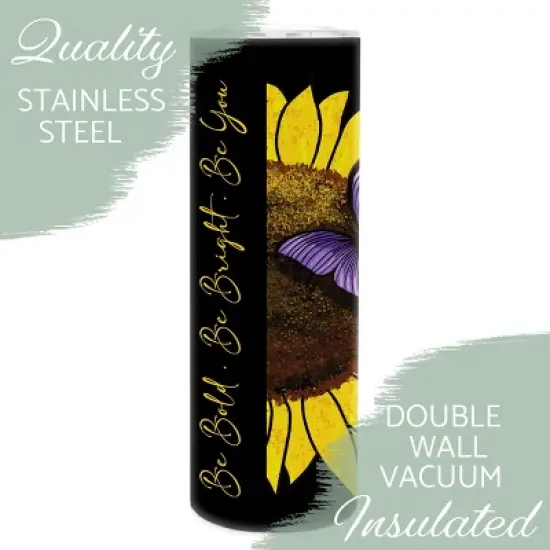 Be Bold Be Bright Be Your Bright Yellow Sunflower with Purple Butterfly 20 ounce Stainless Steel Travel Tumbler with Lid For Your On The Go Beverages image {2}