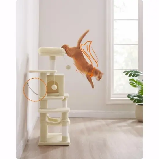 Feandrea 44.1'' /56.3" Cat Tree Tower for Indoor Cats ,Multi-Level Cat Condo Cat Furniture with Scratching Posts image {9}