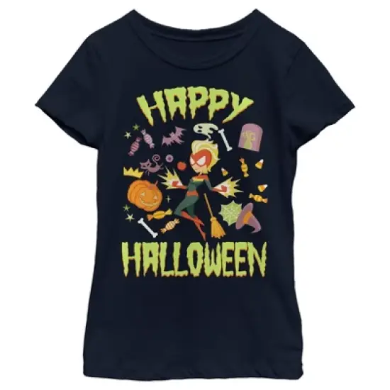 Girl's Marvel Animated Captain Marvel Happy Halloween T-Shirt image {3}