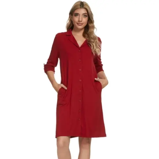 cheibear Womens Pajama Sleepshirt Nightshirt Long Sleeve Nightgown Sleep Shirt Dress image {6}