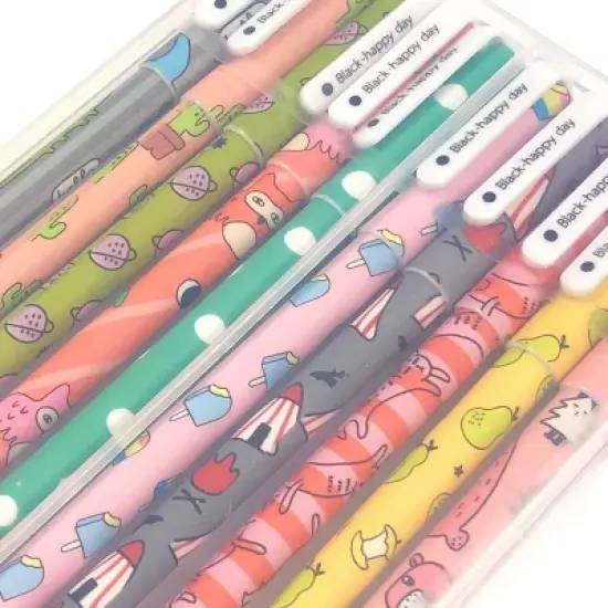 Wrapables Cute Novelty Gel Ink Pens, 0.5mm Fine Point (Set of 10) for School, Office, Stationery, Cartoon Animal Black Ink image {3}