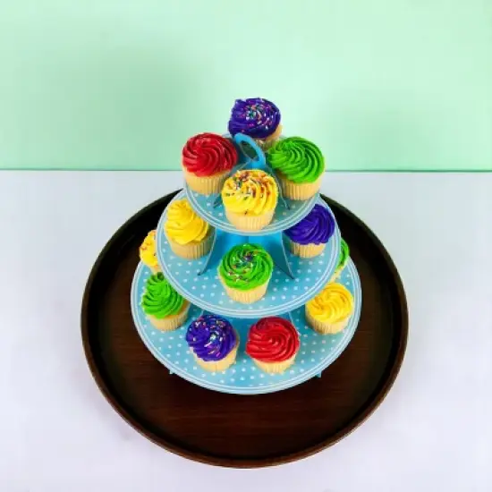 Slickblue Cupcake Tower Stand &ndash; Blue or Pink Cardboard, 3-Tier Party Dessert Display for Birthdays image {2}