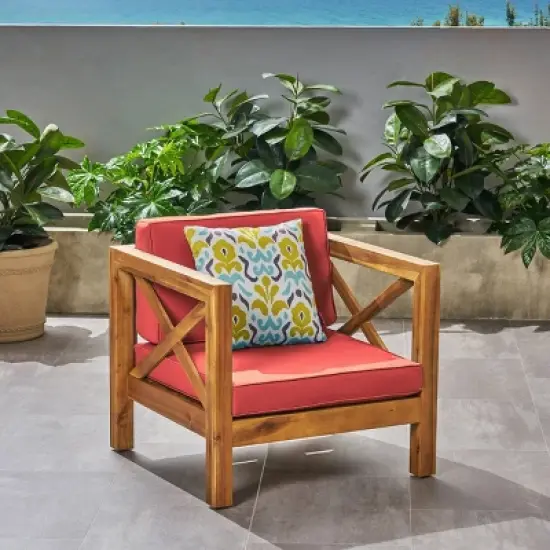 Modern Patio Arm Chair,High-quality Patio Chair With Cross-back Acacia Wood Frame,Patio Chairs With Traditional Slatted Seating-Maison Boucle image {9}