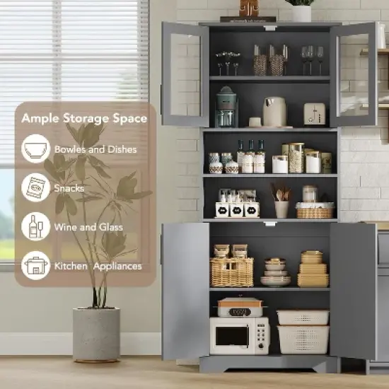 CuisinSmart 67in Tall Kitchen Pantry Storage Cabinet, Freestanding Pantry Cabinets with 4 Doors and Adjustable Shelves for Living Room Office image {5}