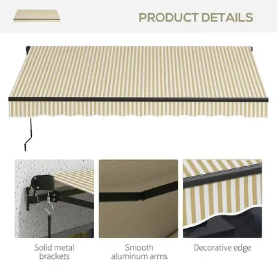 Resenkos Patio Awning, Outdoor Sun Shade Shelter Cover Awnings,12' x 10' Retractable Awning, 280gsm UV Resistant Sunshade Shelte, Beige and White image {6}