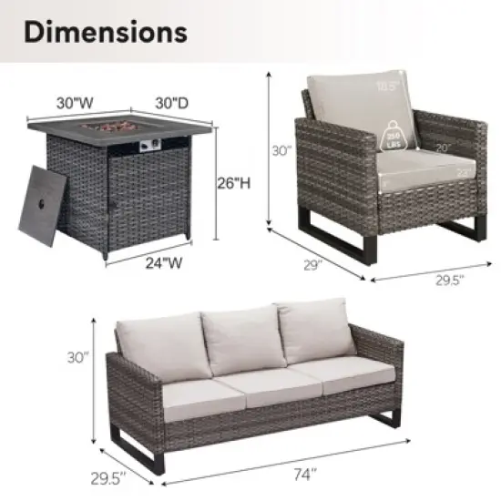 Buenhomino Patio Wicker Furniture Set with Fire Pit Table, PE Rattan Swivel Patio Chairs with Propane Fire Pit Table, 5 Pieces Patio Conversation Set image {3}