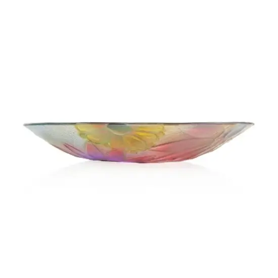 Alpine 18" Glass Birdbath with Colorful Flowers: Freestanding Garden Decor, Weather-Resistant image {6}