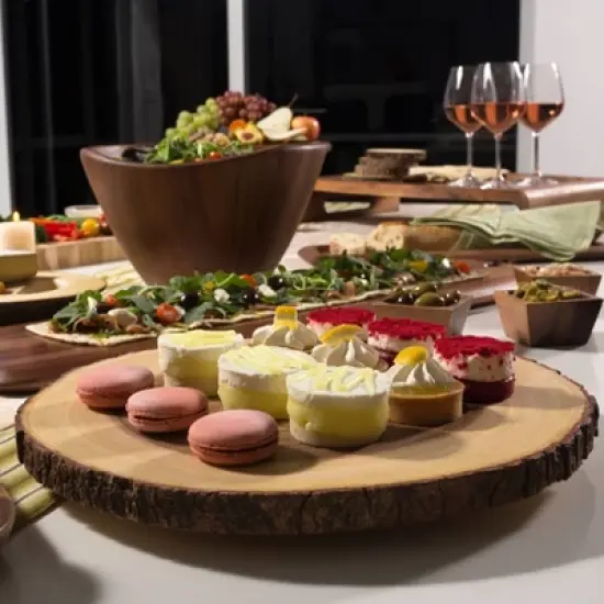 Lipper International 13-15in Acacia Tree Bark Footed Server image {5}