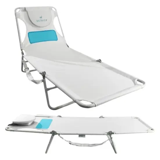 Ostrich Ladies Comfort Lounger with Chest Support, Foldable and Portable Reclining Outdoor Patio Beach Lawn Camping Pool Tanning Chair, White image {6}