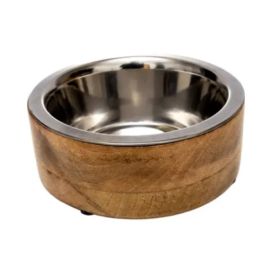 Country Living Stainless Steel Dog Bowl with Cylindrical Mango Wood Holder, Durable & Stylish Dish, Sustainable Dog Feeding Solution image {5}