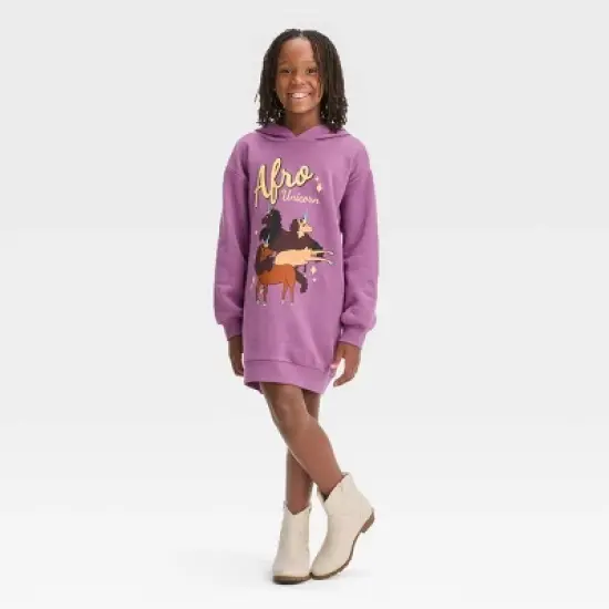 Girls' Afro Unicorn Sweatshirt Dress - Dark Purple image {3}