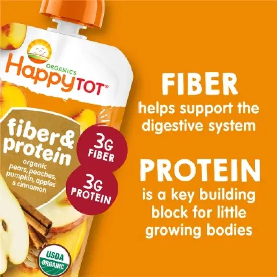 HappyTot Fiber & Protein Organic Pears Apples Peaches Pumpkin with Cinnamon Baby Food Pouch - 4oz image {3}