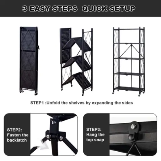 Foldable Storage Shelves with Wheels, 5 Tier Large Capacity Shelving Unit, Freestanding Metal Wire Shelf Rack image {3}