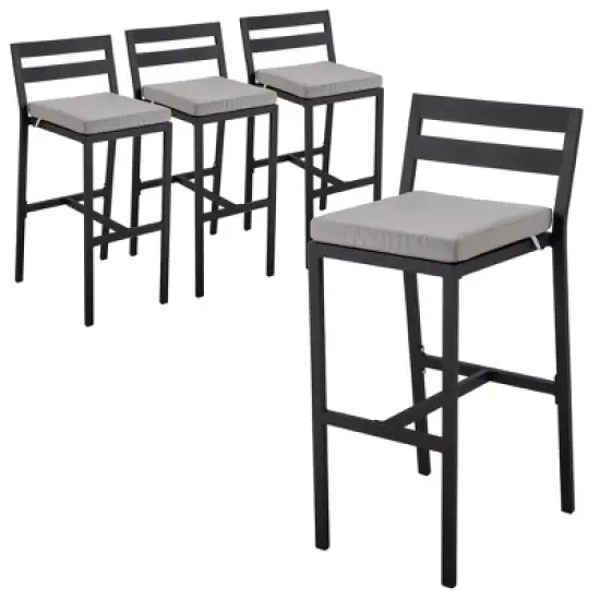 LeisureMod Chelsea Collection Modern Aluminum Outdoor Bar Chair Set of 4 &ndash; Black Patio Seating for Decks, Balconies, Porches, and Outdoor Spaces image {20}