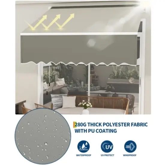 Retractable Awnings for Patio - Outdoor Sunshade Shelter with Heavy Duty Aluminum Frame & UV Protection Fabric image {4}