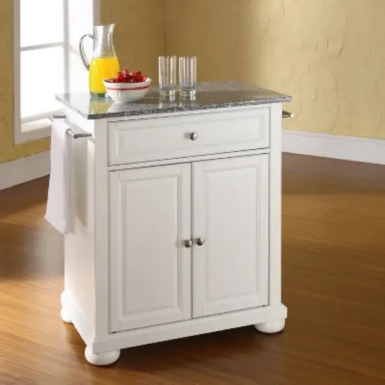 Alexandria Granite Top Portable Kitchen Island/Cart White/Gray - Crosley image {1}