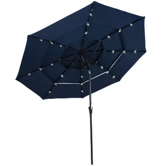 Sunnydaze 3-Tier Outdoor Patio Umbrella with Polyester Canopy, Solar LED Lights, Push Button Tilt and Crank - 10' - Navy image {11}